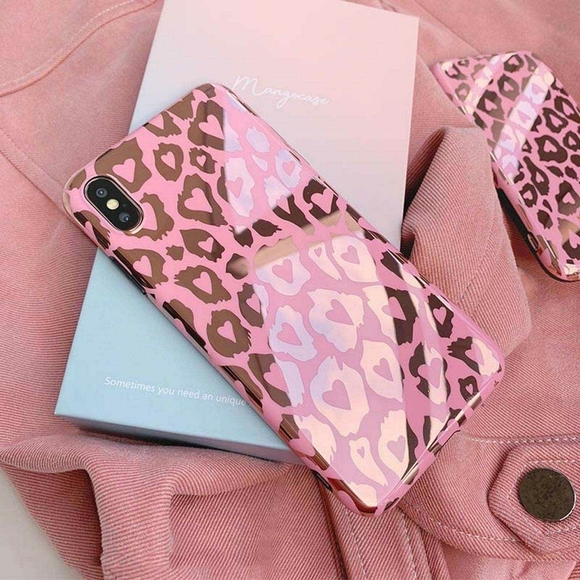IPhone X Pink Metallic Leopard Print Phone Case - Picture 2 of 7